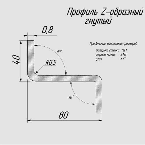 Профили Z-образные из нержавеющей стали AISI 430 (гнутый профиль)